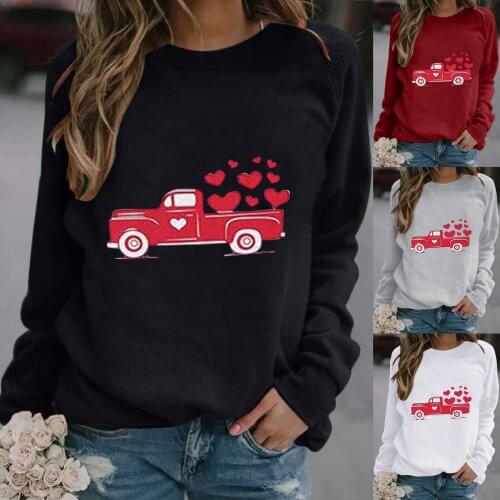 Valentines Day Womens Top New European and American Hot Style Casual Long Sleeve Womens T-Shirt Fashion