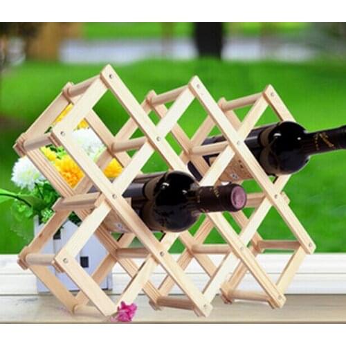 1PC Umiwe Creative Wine Holder Home Bar Beer Wine Stand Foldable 10 Bottle Wooden Wine Rack Organizer Display Shelf KI 2043