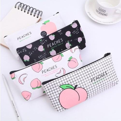 1Pc New Canvas Fruit Peach Pencil Case School Pencil Cases for Girl Stationery Canvas Pencil Bag Estojo Escolar School Supplies