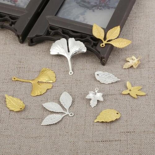 10-20pcs Brass Metal Gold Silver Color Leaf Pendant Connector For DIY Craft Earrings Necklace Jewelry Findings Making Accessorie