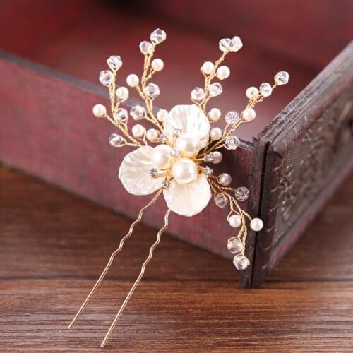 2 Pcs Handmade Gold Pearl Women Hair Pins Hair Accessories For Wedding tiara Hair Jewelry Rhinestones Bride Hair Accessories