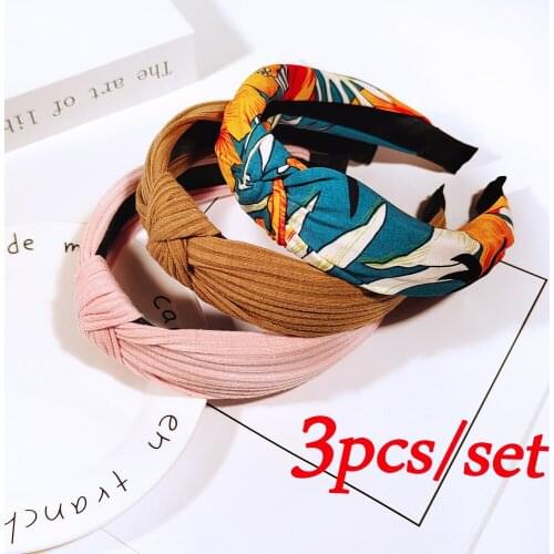 3pcs/set Flower Head Bands For Women Print Hair Hoop Girls Knot Hairband knitting Solid color Hair Accessories FG098