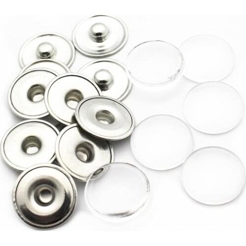 50 Sets/lot No Design Custom Jewelry Snap Button Making Brass Snap Buttons With Clear Glass Cabochons Copper Clear Button 18mm