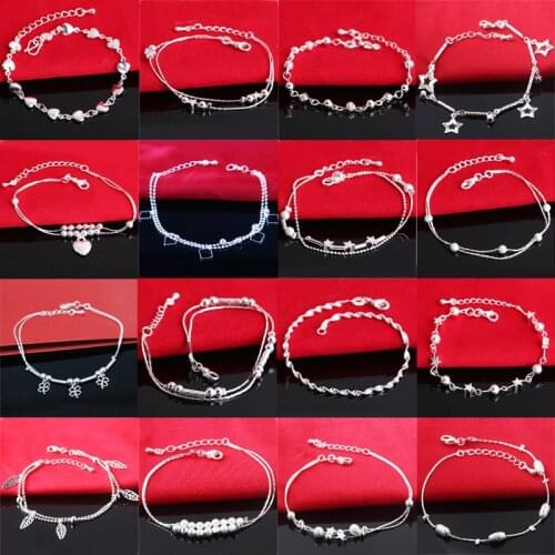 925 Silver Bracelet Sterling Girl Women Bangle for Hand Chain Round Tassel Anklet Vintage Lady Jewelry Accessories