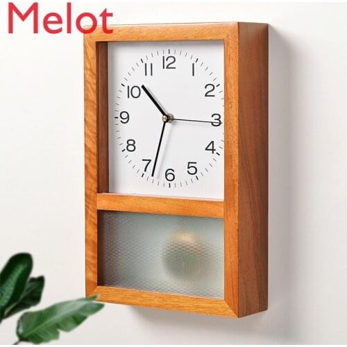 Japanese-Style Retro Solid Wood Clock Home Living Room Square Clock Nordic Wall Clock Art Desktop Decoration Swing Clock