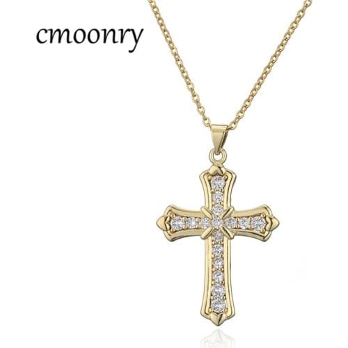 Cmoonry Brand Classic Design Cross Necklace For Women Men Gold Color AAA+ Cubic Zircon Christian Jewelry Wholesale