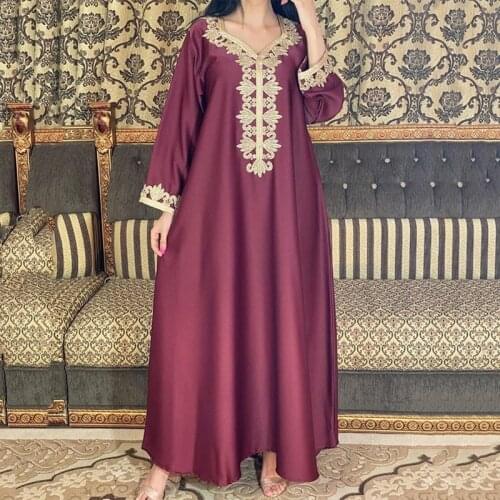 Eid Mubarak Abaya Dubai Muslim Women Dress Djellaba Femme Embroidery Boubou Long Sleeve Gown Turkish Kaftan European Clothing