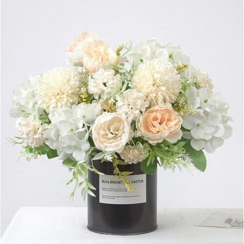 European Fake Rose Peony Flower Small bouquets Home Decor,Artificial Wedding Flowers Hydrangea Pompom Light Color Faux Flowers