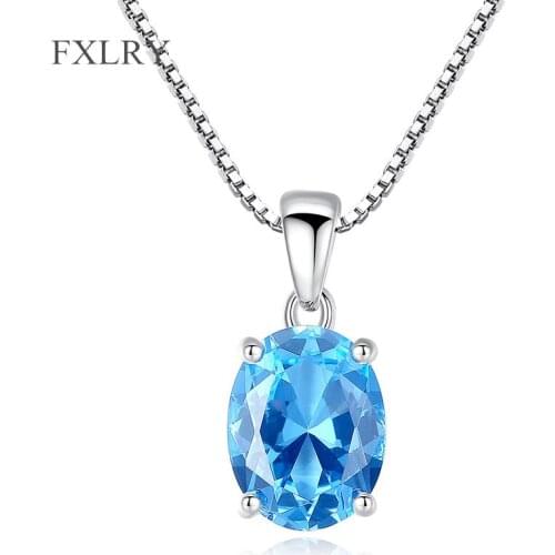 FXLRY NEW Romantic Fashion White Color Simple Blue Zircon Pendant Necklaces For Girl To Gift Jewelry