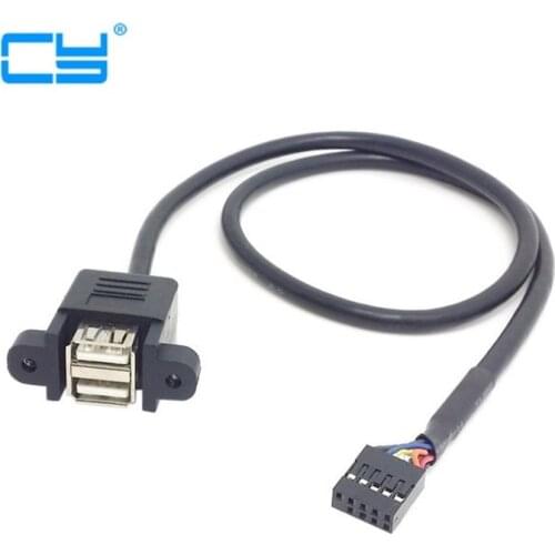 30cm 50cm 100cm Motherboard Internal 9pin Pitch 2.54mm to Dual Port USB 2.0 A Female Screw Lock Panel Mount Cable