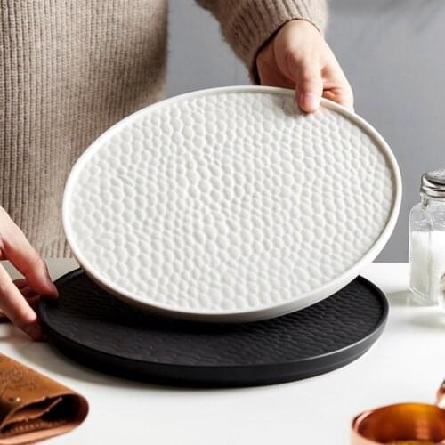 Ceramic tableware matte black-and-white steak plate spaghetti plate minimalist Western plate Hotel restaurant European plate