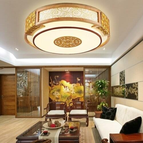 Chinese style Ceiling Lights round real wood simple classical living room bedroom restaurant LED Chinese ceiling lamps ZA119409