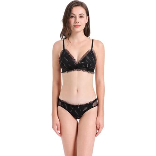 Sexy Lace Feather Thin Underwear Set Girls Sexy Rimless Bra Set Lingerie Femme Print Underwear Set Women Transparent Bra Set