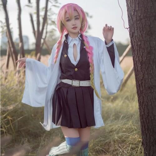 Anime Demon Slayer Kanroji Mitsurie Cosplay Costume Women Fancy Clothing Sexy Top+Skirt+Coat+Cape Halloween Carnival Uniforms