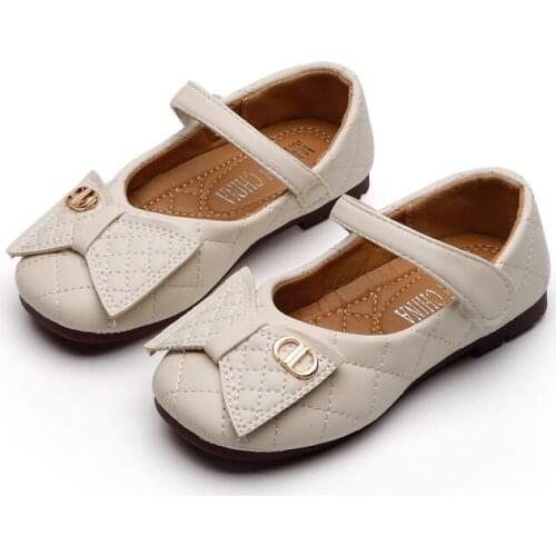 Girls' Leather Shoes 2021 New Korean Childrens Western Style Soft Sole Peas Single Shoes Black Bow Princess Shoes