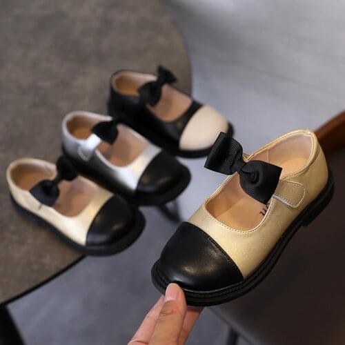 Girls' Leather Shoes 2021 Autumn New Childrens Soft Sole Bow Single Shoes Kids Shallow Mouth Cute Princess Shoes Cute Fashion