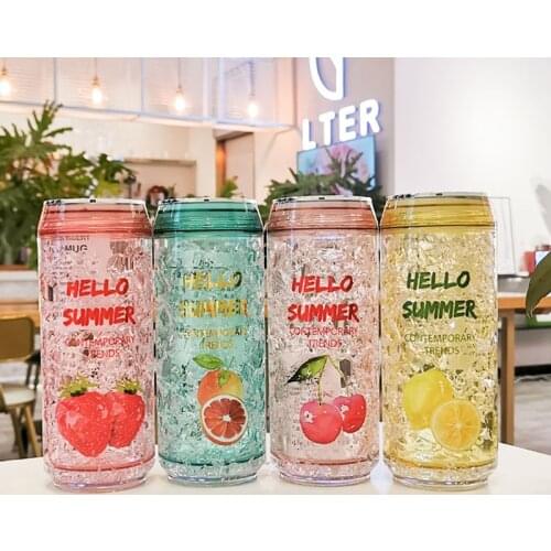 Creative Fashion Cans Summer Ice Cup Kawaii Plastic Water Bottle With Lid Outdoor Sports Men Women Students Drinking Straw Cups