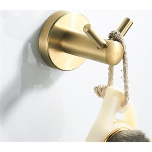 Robe Hooks Brushed Gold Stainless Steel Double Hooks Towel Bath Ball Hooks Hat Hooks Wall Clothes Hanger Hook Bathroom Hardware