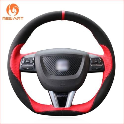 MEWANT Black Suede Red Leather Car Steering Wheel Cover for Seat Leon 2009 2010 2011 2012 Interior Accessories Parts