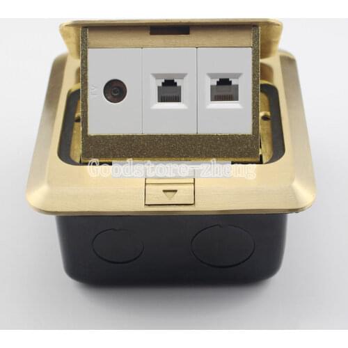 Multi-function Bronze Pop-up Floor Box Kit TV Port Network LAN RJ45 RJ11 Telephone Phone Socket Panel Ground Outlet Receptacle