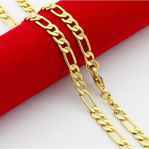 Fashion Mens / Womens Yellow Gold Chain Necklace 24K Gold Plating Hiphop Rap Figaro Chain Necklace Jewelry Gift High Quality