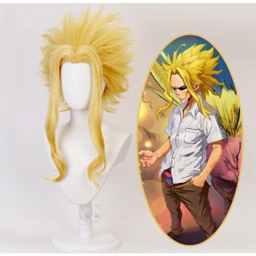 My Hero Academia One For All All Might Wig Cosplay Costume Baku no Hero Midoriya Shoto Teacher Cosplay Wigs Gold 40cm