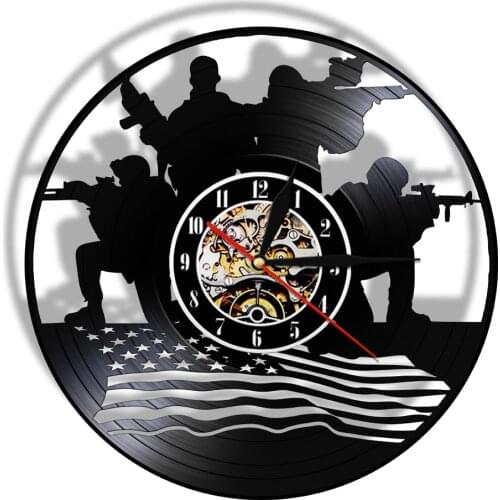 SharpShooter Vinyl Record 3D Wall Clock Wall Art Decor USA Flag Modern Design Wall Watch Clock Living Room Decoration