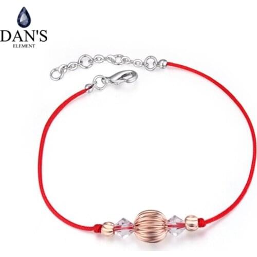 DANS Real Austrian Crystal jewelry thin red thread string rope Charm Bracelets & bangles for women rose gold Color 113505