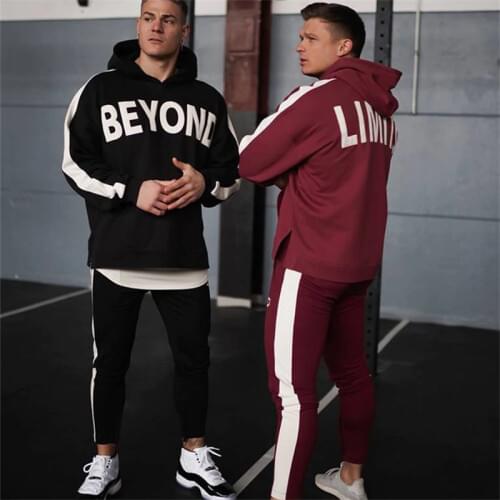 2019 NEW Gyms Printing Men Sets Sportswear Tracksuits Sets Mens Hoodies+Pants Running Suits Mens Sports Suits Plus Size M-2XL