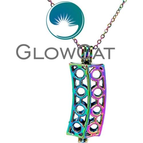 GLOWCAT CC236 Multicolor Circle Tube Beads Cage Pendant Essential Oil Diffuser Aromatherapy Pearl Cage Locket Necklace
