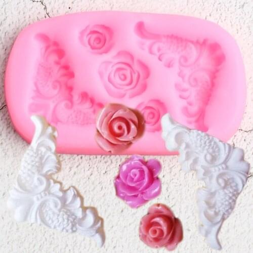 Scroll Relief Corner Silicone Molds Rose Flower Cupcake Topper Fondant Mold Cake Decorating Tools Candy Chocolate Gumpaste Mould
