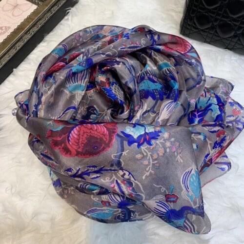 [BYSIFA] Fall Winter Ladies Scarf Shawl Hijab Bufanda Brand Long Scarves Wraps Grey Blue Women 100% Silk Head Neck Scarf Muffler