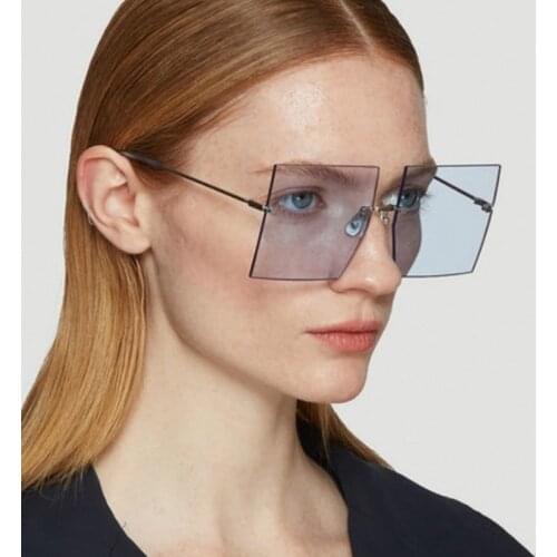 Oversized Rimless Square Sunglasses Women 2021 New Luxury Brand Fashion Flat Top Red Blue Clear Lens One Piece Men Gafas Glasses