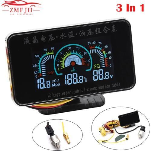 3 IN 1 Universal car 12v/24v LCD Truck Car Oil Pressure Voltage Water Temperature combination table With Sensors