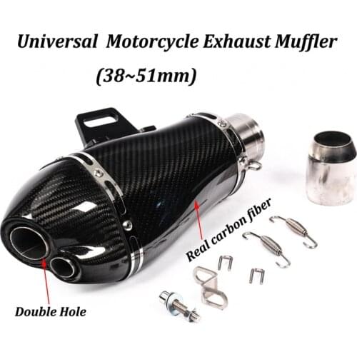 Universal 38~51mm Double Hole Motorcycle Exhaust Muffler Modified Real Carbon fiber With AK Sticker For Dirt Bike