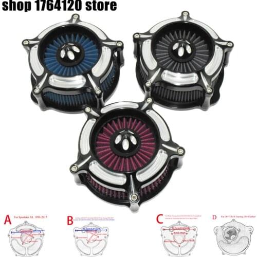 Motorcycle Turbine Air Filter Air Cleaner Gray Blue Red Element For Harley Sportster XL Dyna Softail Touring Street Glide