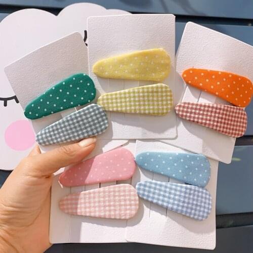 MISANANRYNE 2Pcs/Lot New Children Geometric Hairpins Headwear Set Girl Dot Plaid Drop-shaped Hair Clip For Kids Hair Accessories