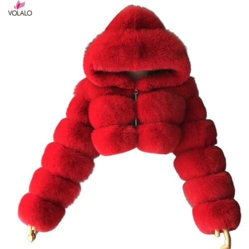 Plus size S-6XL Women Jacket 2021 Fashion Autumn Winter Faux Fur Cropped Coat Fluffy Zip Hooded Warm Short Jacket