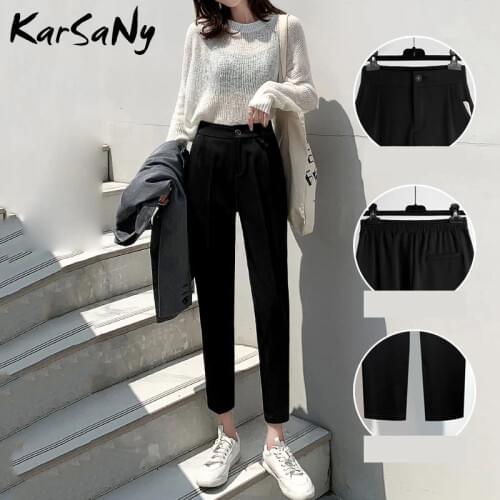 KarSaNy Work Pants Women Office High Waist Pant Female Loose Summer Trousers Black Solid Color Harem Pants Women Plus Size 2020