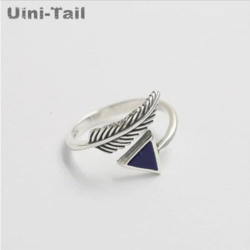925 sterling silver retro crystal triangle feather opening ring female Korean fashion flow high quality jewelry wholesale