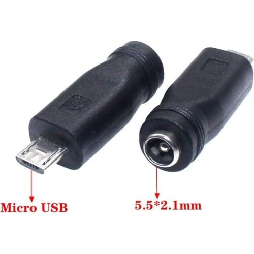 10Pcs 5V DC 5.5 x 2.1 mm Power Jack 5.5mm *2.1mm to Micro USB 2.0 DC Power Connector Adapter DC to USB 5P Male