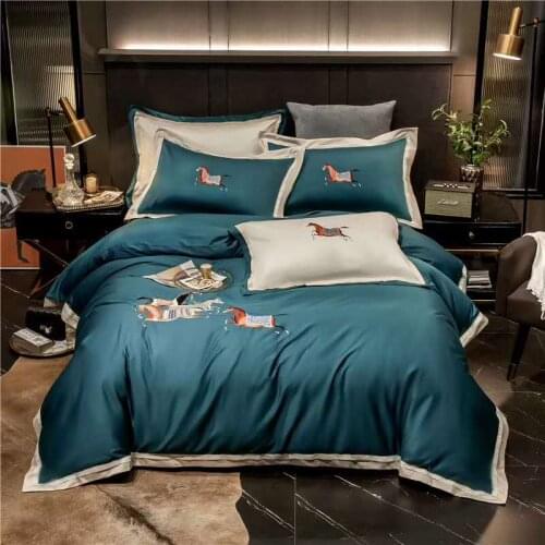 Bedding Set Duvet Cover Pillowcase Sheets 60S Embroidery Home Cotton 4pcs Adult Egyptian Sheet, & 4 Pcs Tribute Silk Quality #s