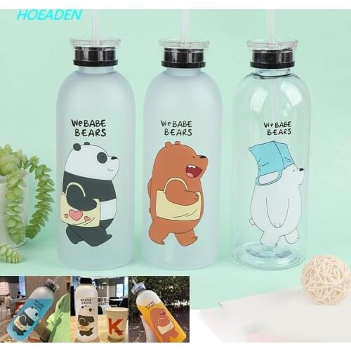 1000Ml Frosted Bottles Transparent Plastic Bottle Cartoon Leak-Free Drinkware Cute Student Girl Gift Cup