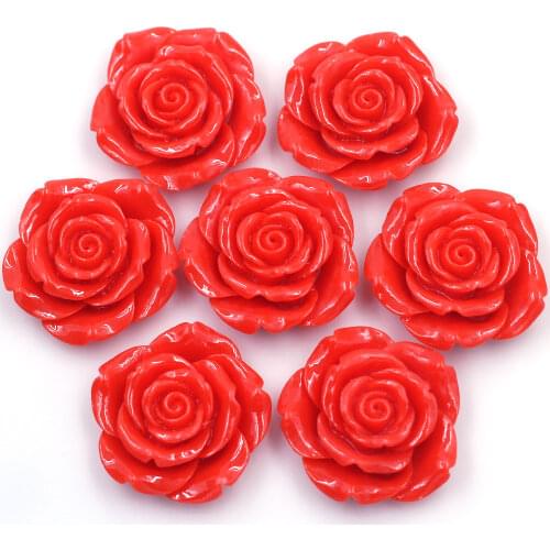 2Pcs Spacer Beads Base Setting Rings Earrings Dome Seals Cameos Resin Flower Rose Shape Candy Red Jewelry DIY Findings 41mm