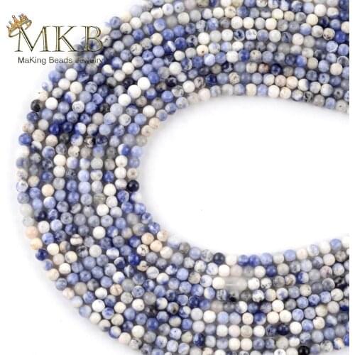 3mm Natural Stone Blue Sodalite Stone Round Beads Space Loose Beads For Jewelry Making Diy Bracelet Jewellery Wholasale 15inches