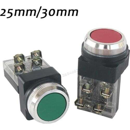 30mm momentary flat push button switch self reset spring return button switch PB-30 30mm mounting hole red green New no lock