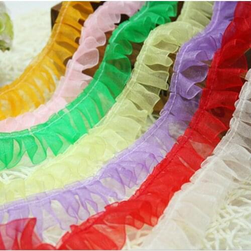 40Yards 2.5cm Pleated Cloth Tulle Lace Ruffle Ribbon Edge Trim For Collar Applique Sofa Curtain Diy Sewing Guipure Supplies