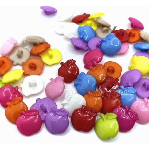 50/100pc/pack 16*17mm Mix color Apple Plastic button sewing doll baby cloth appliques