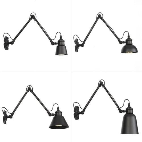 Ac 85-265v American Rural Retro Iron Art Long Arm Adjustable Led Wall Light Decorative Bedroom Living Room Vintage Shooting Lamp