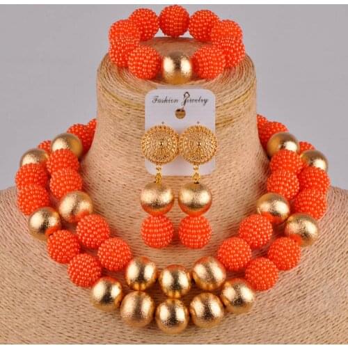 African orange beads jewelry set simulated pearl nigerian necklace wedding jewelry sets for women FZZ39